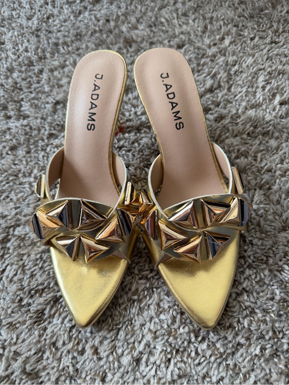 J. Adams Aaliyah Metallic Gold Heel with Mock Jewel Design on Straps